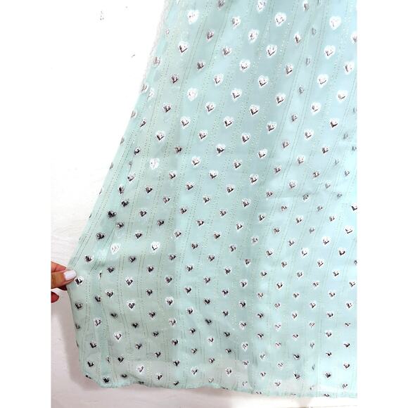 FOR LOVE & LEMONS NWT Eden Silk Metallic Hearts Midi Dress Mint Silver Size S - Picture 8 of 13